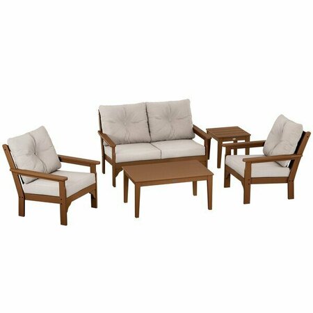 POLYWOOD Vineyard Teak / Dune Burlap 5-Piece Deep Seating Patio Set 633PWS3TE145